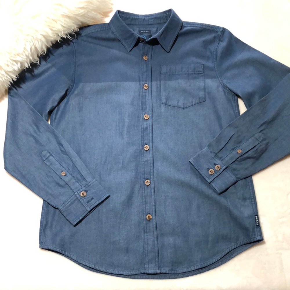 Prana Mens Button Down Slim Fit Jean Shirt